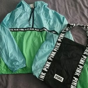 Pink Victoria's secret anorak and bag set
